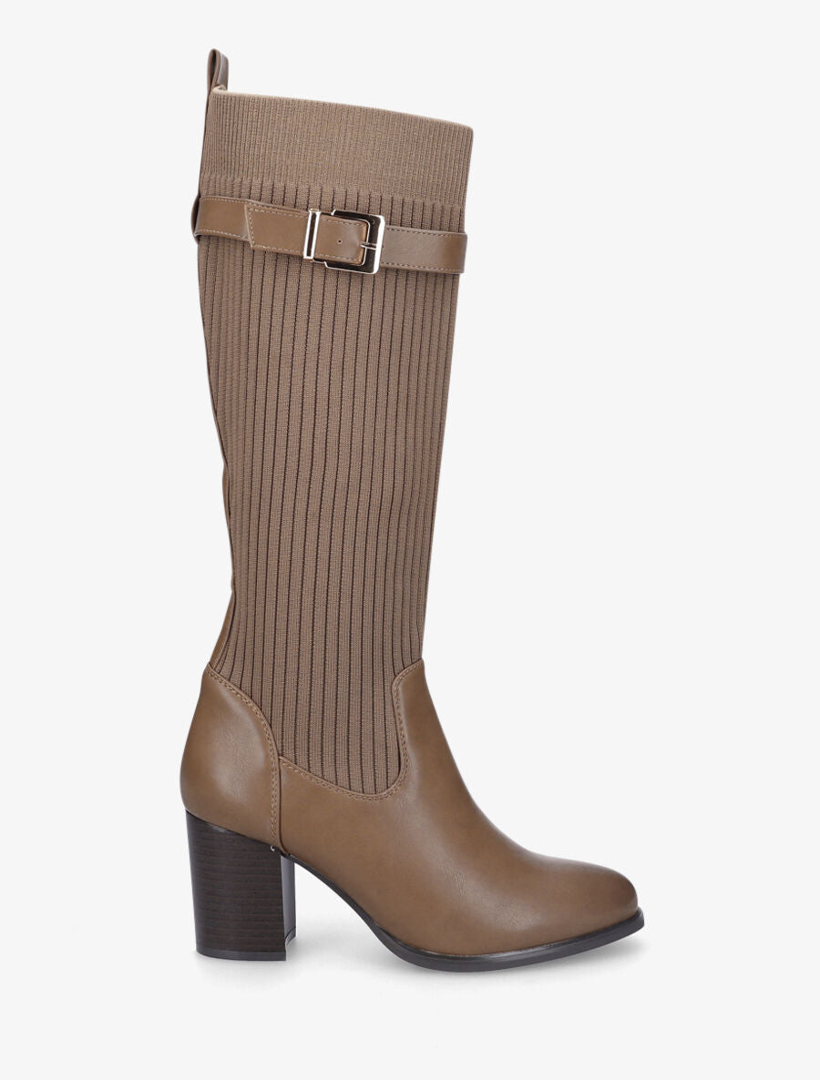 Bottes unies style chaussettes - Taupe - 1