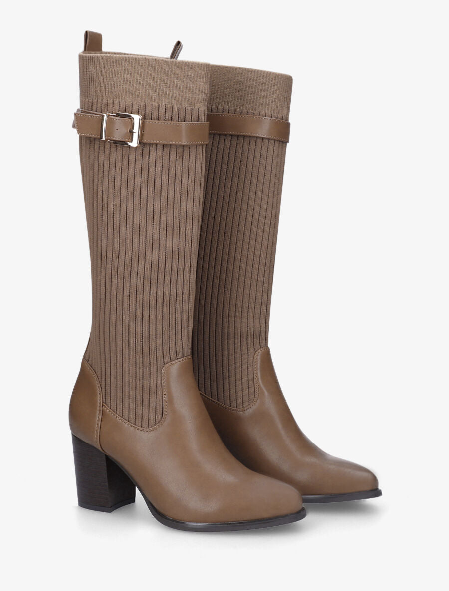 Bottes unies style chaussettes - Taupe - 4