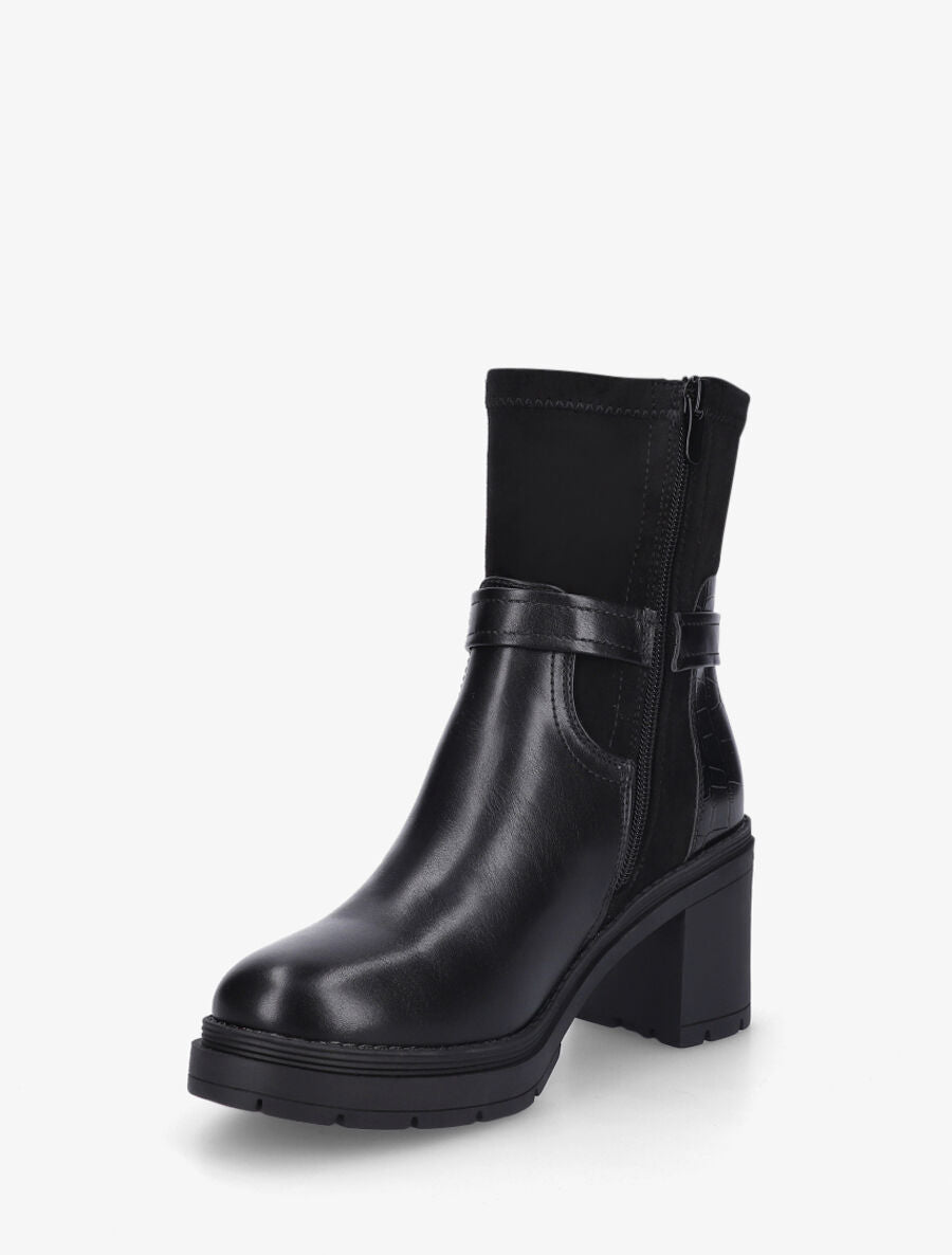 Bottines à boucle et contrefort croco - Noir - 3