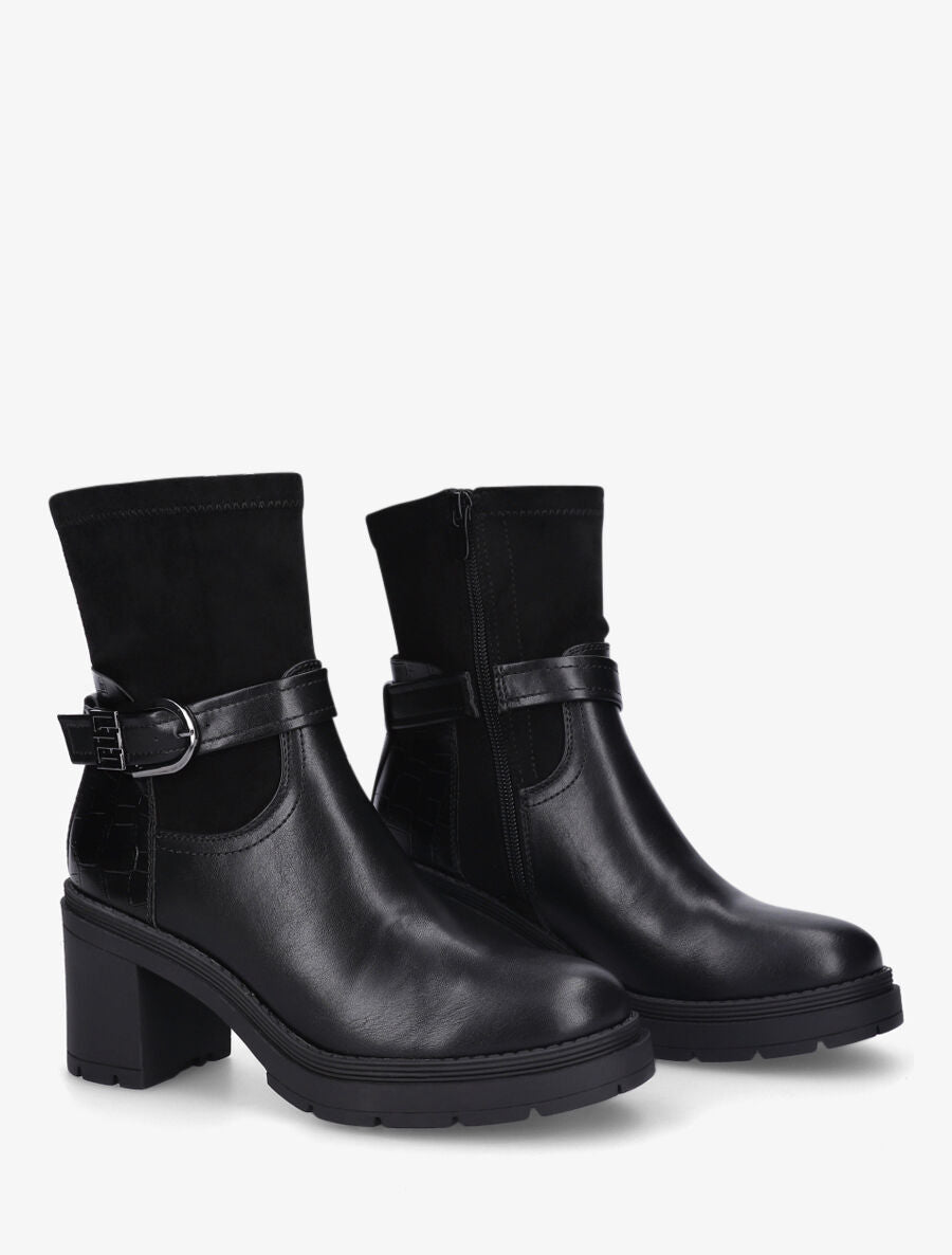 Bottines à boucle et contrefort croco - Noir - 4