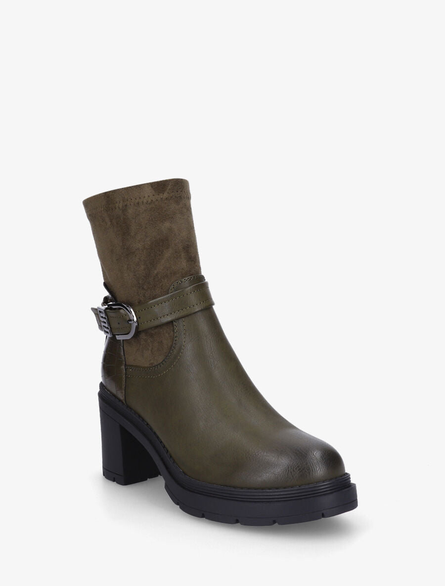 Bottines à boucle et contrefort croco - Kaki - 2