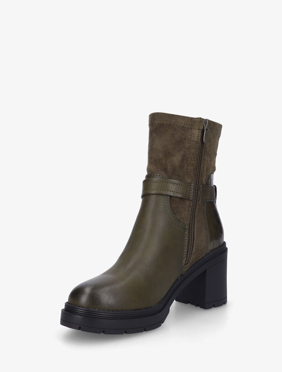 Bottines à boucle et contrefort croco - Kaki - 3