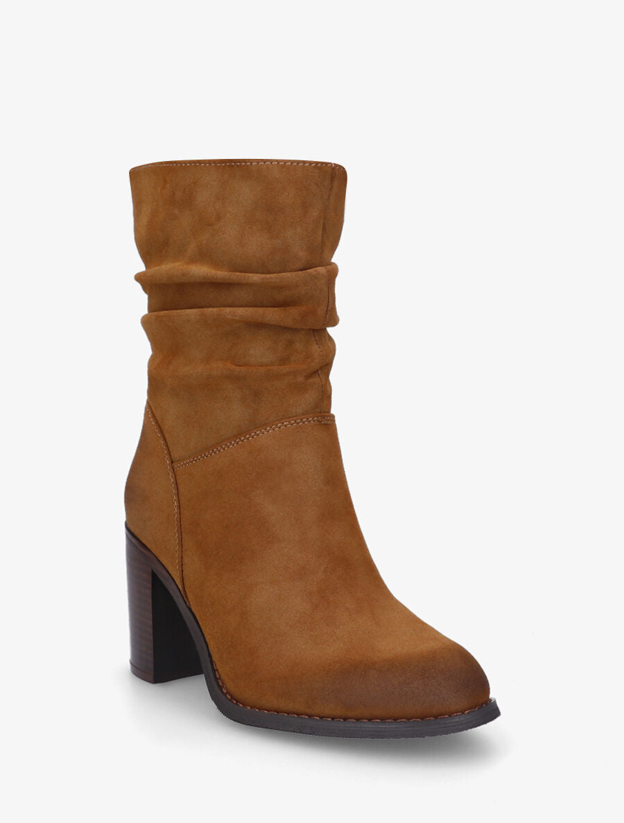 Bottines froncées à talon - Camel - 2
