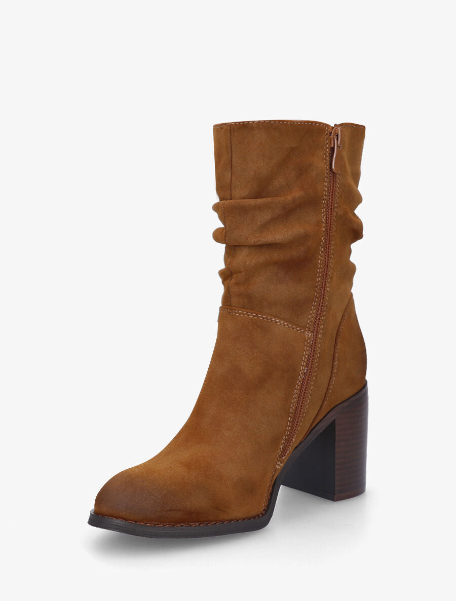 Bottines froncées à talon - Camel - 3