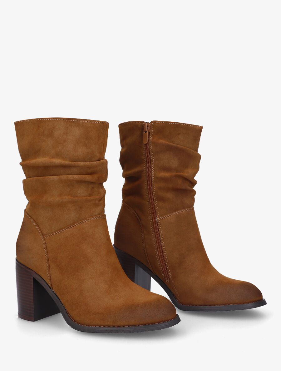 Bottines froncées à talon - Camel - 4
