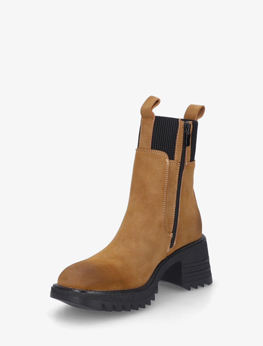 Bottines montantes à semelle crantée - Camel - 4