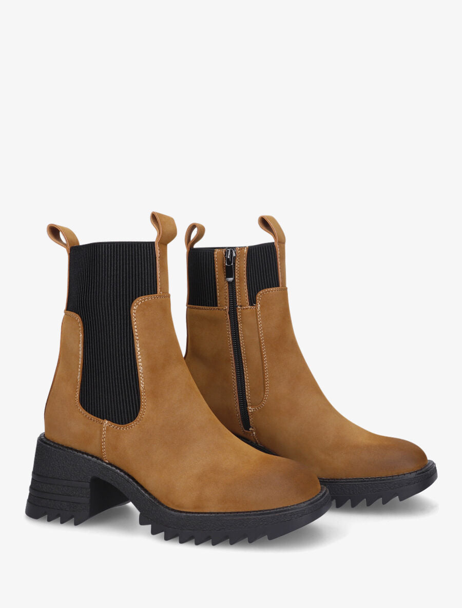 Bottines montantes à semelle crantée - Camel - 5