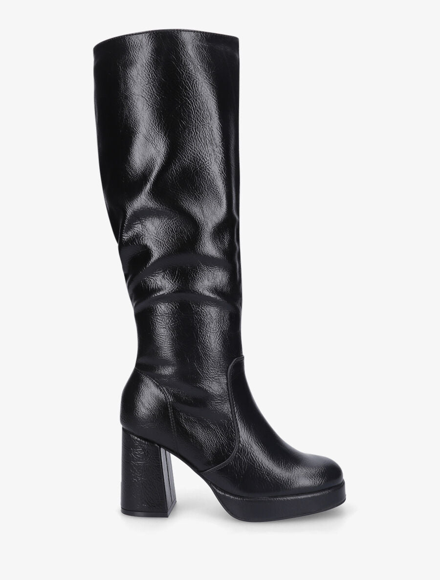 Bottes en simili à plateforme et talon haut - Noir - 5