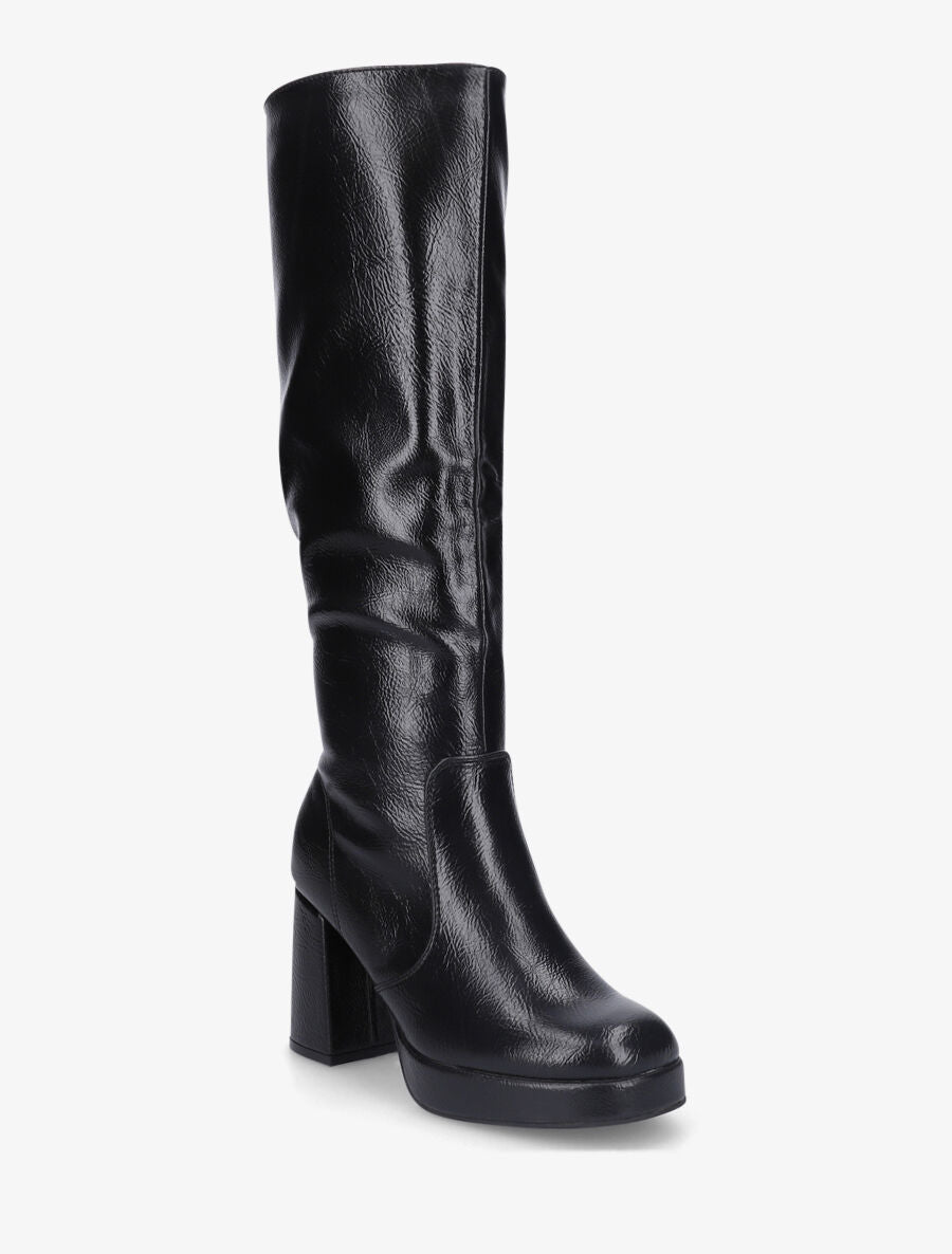 Bottes en simili à plateforme et talon haut - Noir - 2