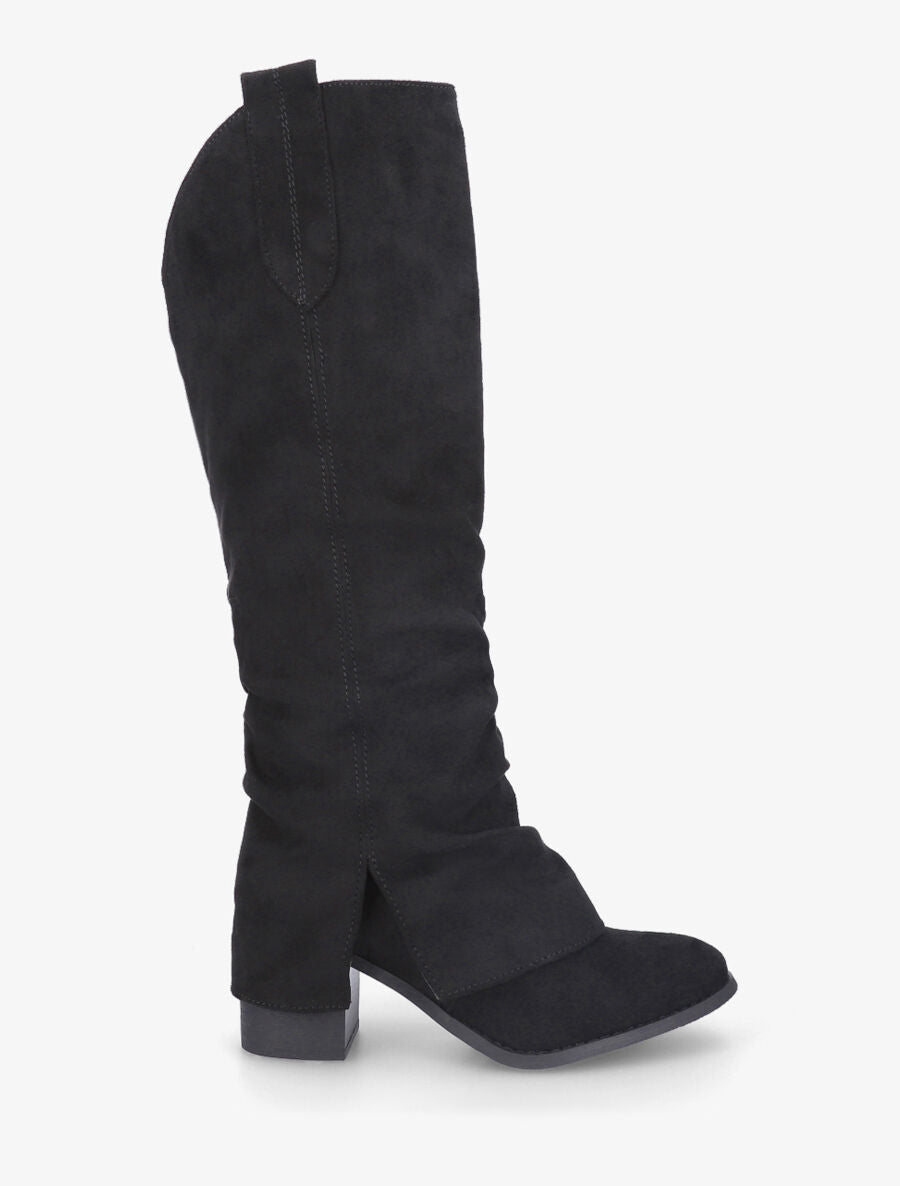 Bottes en suédine à rabat fendu - Noir - 1