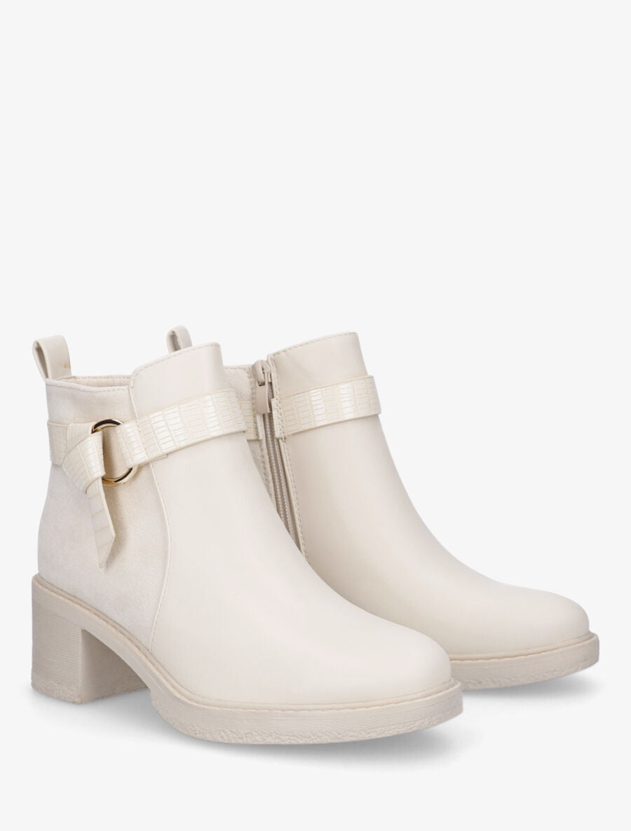 Bottines bi-matière à boucle - Beige - 4
