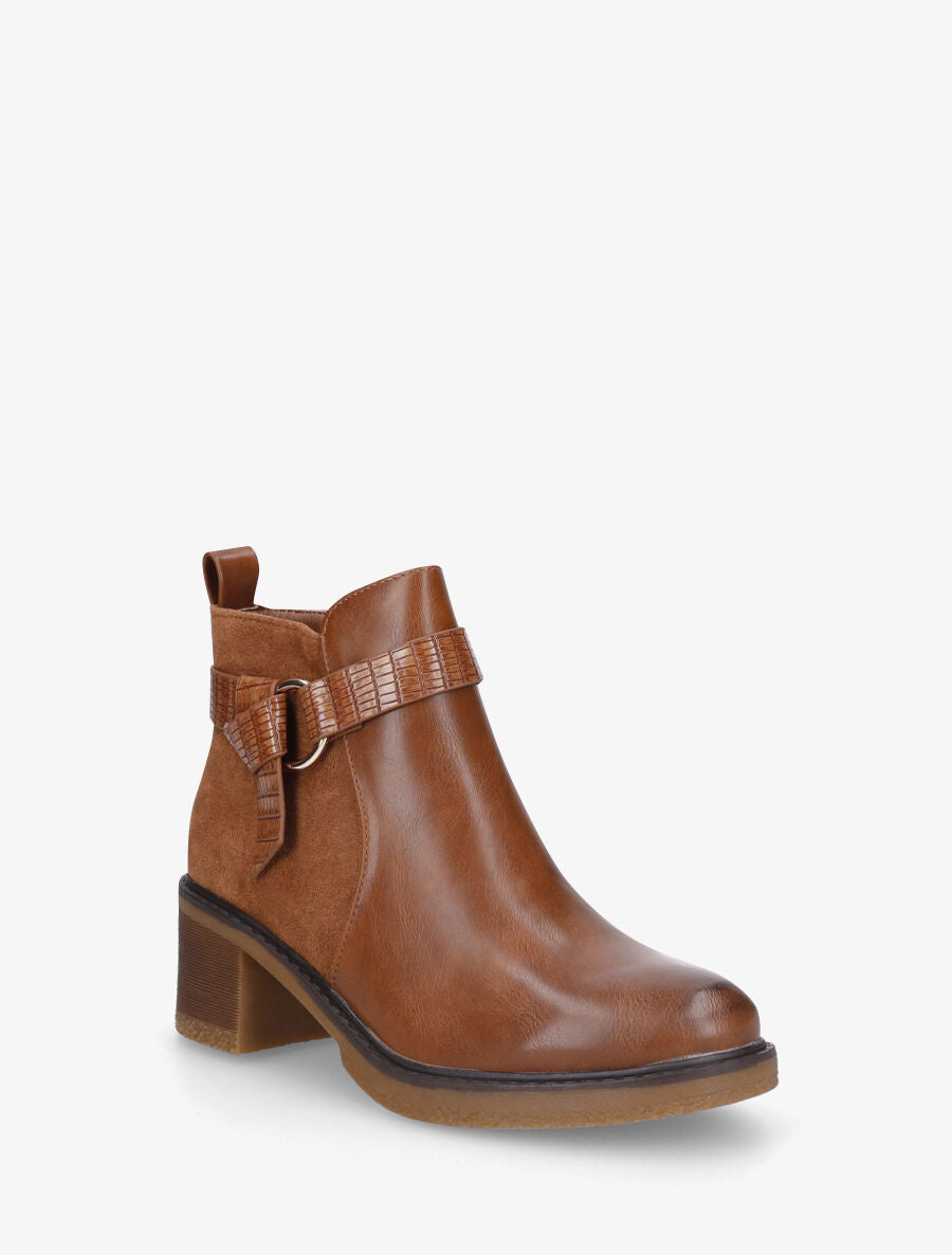 Bottines bi-matière à boucle - Camel - 2