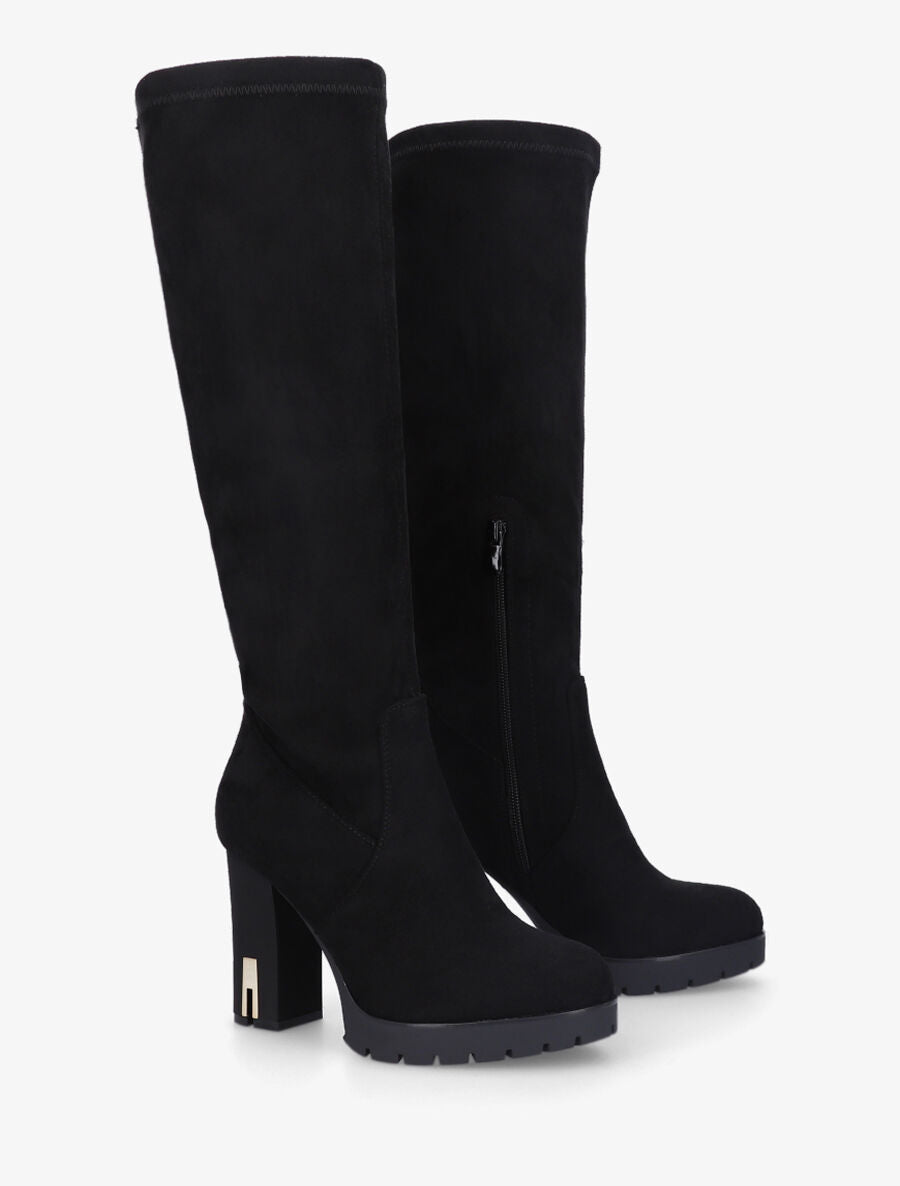 Bottes en suédine à talon et plateforme - Noir - 4