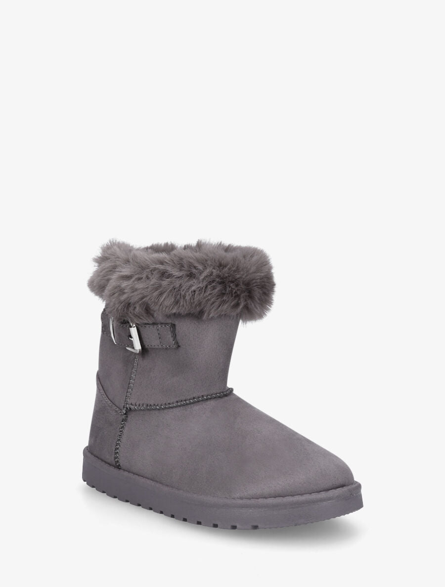 Bottines fourrées en suédine à boucle - Gris - 2