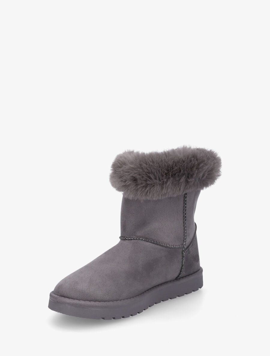 Bottines fourrées en suédine à boucle - Gris - 3
