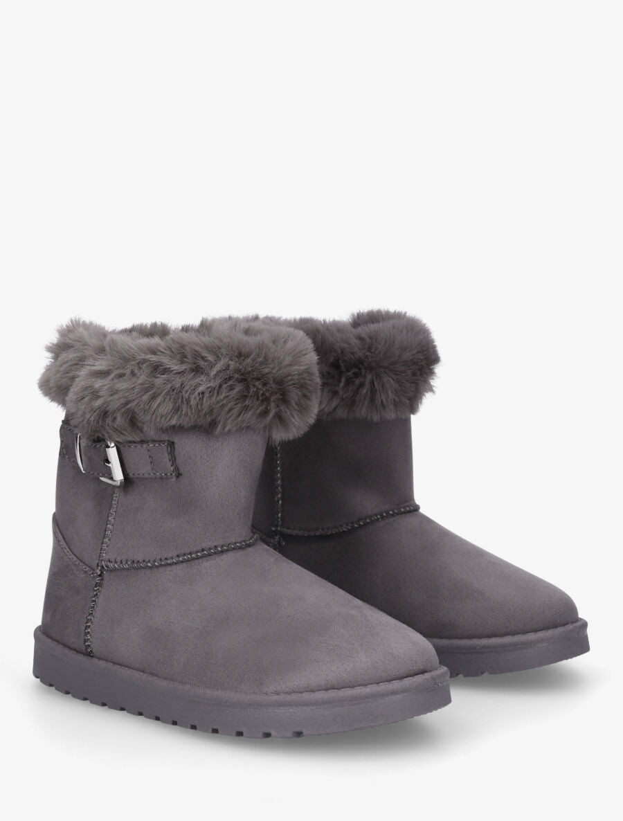 Bottines fourrées en suédine à boucle - Gris - 4