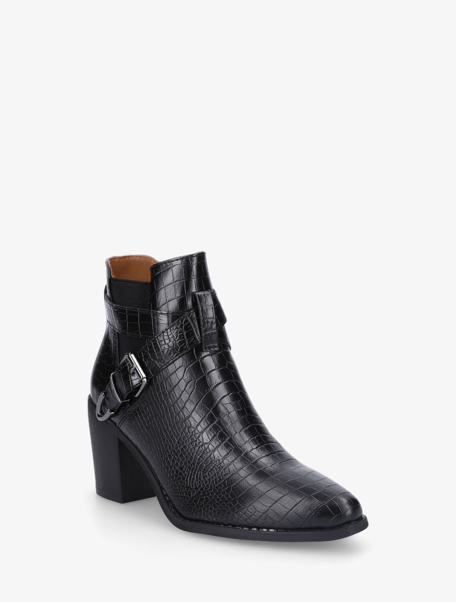 Bottines croco à boucle - Noir - 2