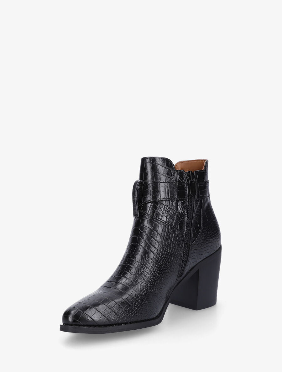 Bottines croco à boucle - Noir - 3