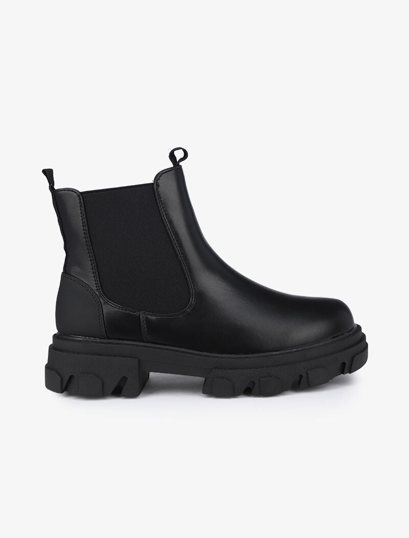 Bottines en simili et contrefort uni - Noir - 2