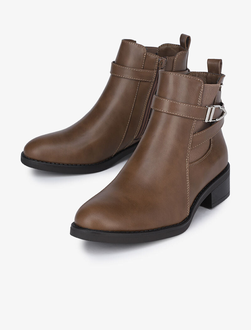 Bottines à sangle stylisée - Marron - 5