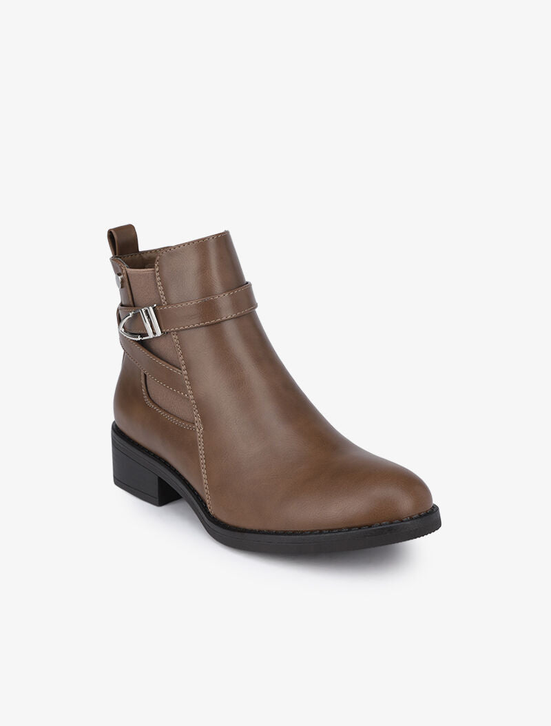 Bottines à sangle stylisée - Marron - 3