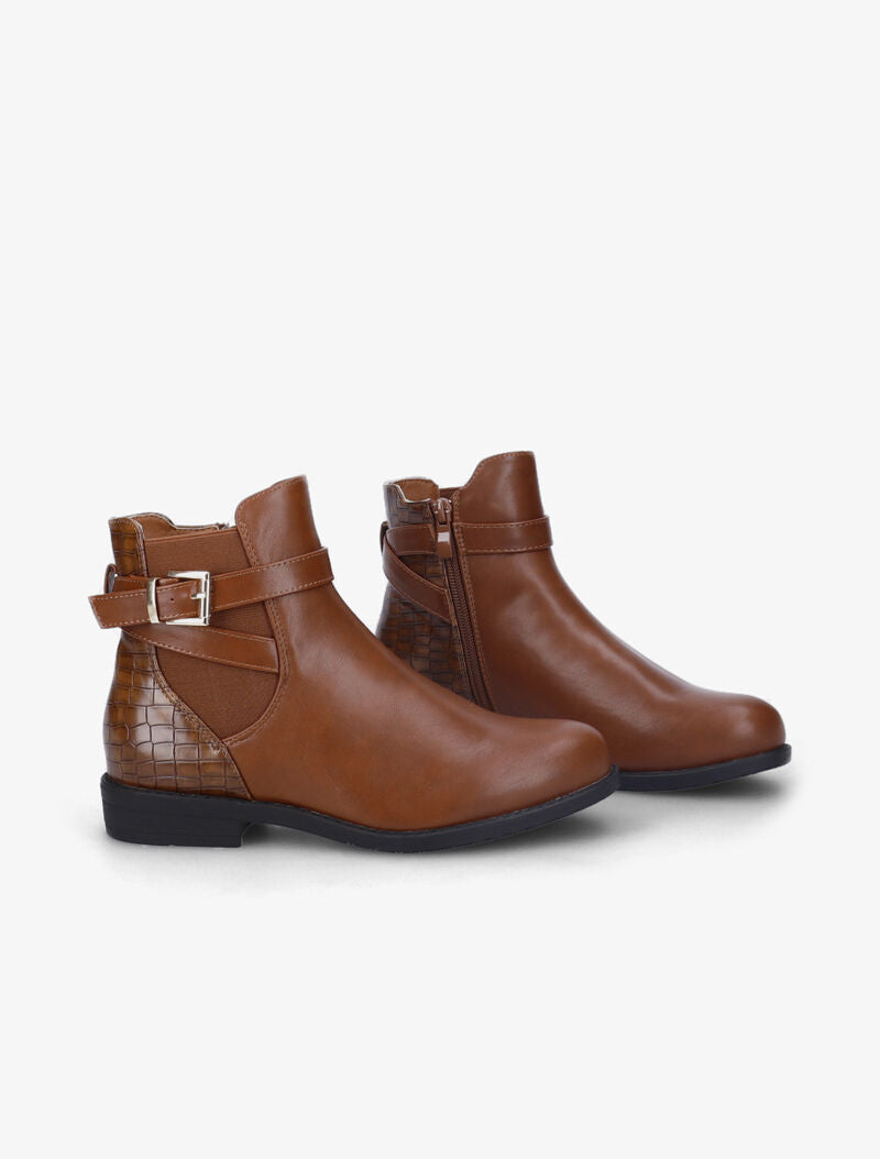 Bottines plates bi-matière à sangles - Camel - 5
