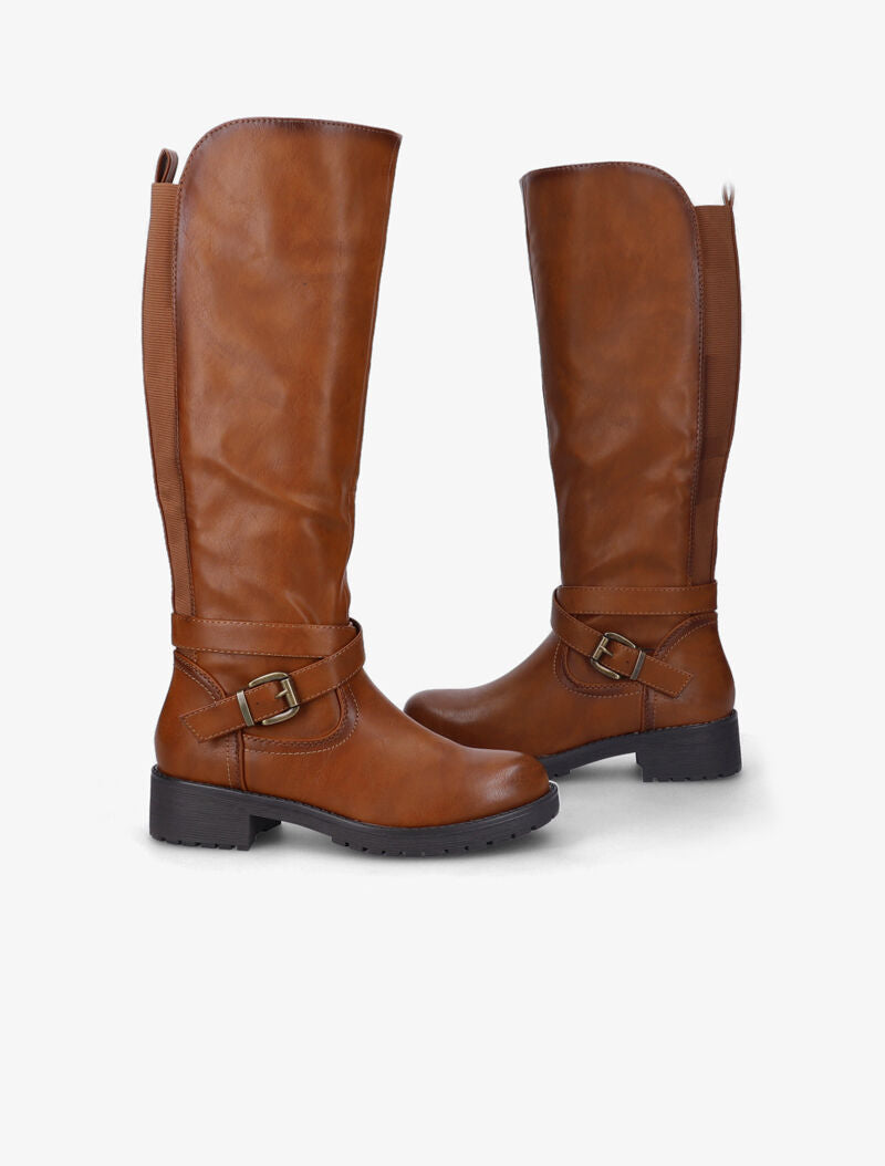 Bottes cavalières élastiquées à brides - Camel - 4