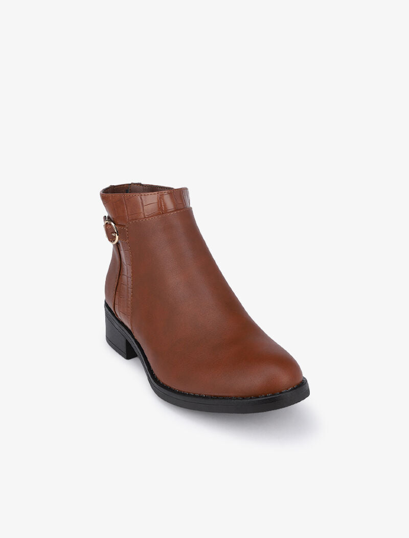 Bottines basses à détails croco - Camel - 3