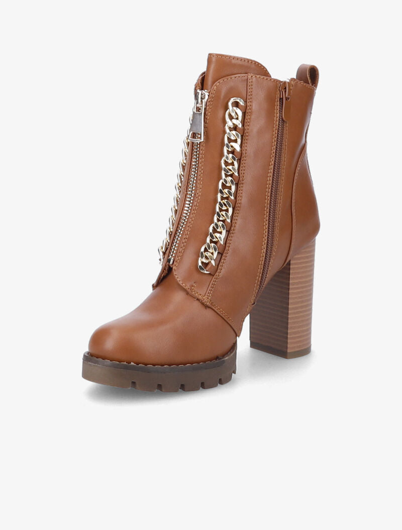 Bottines à talon haut et maillons décoratifs argentés - Camel - 3