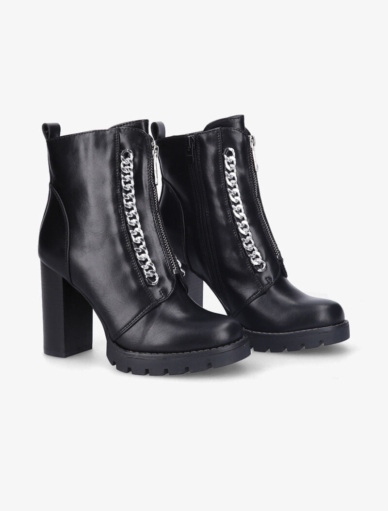 Bottines à talon haut et maillons décoratifs argentés - Noir - 4