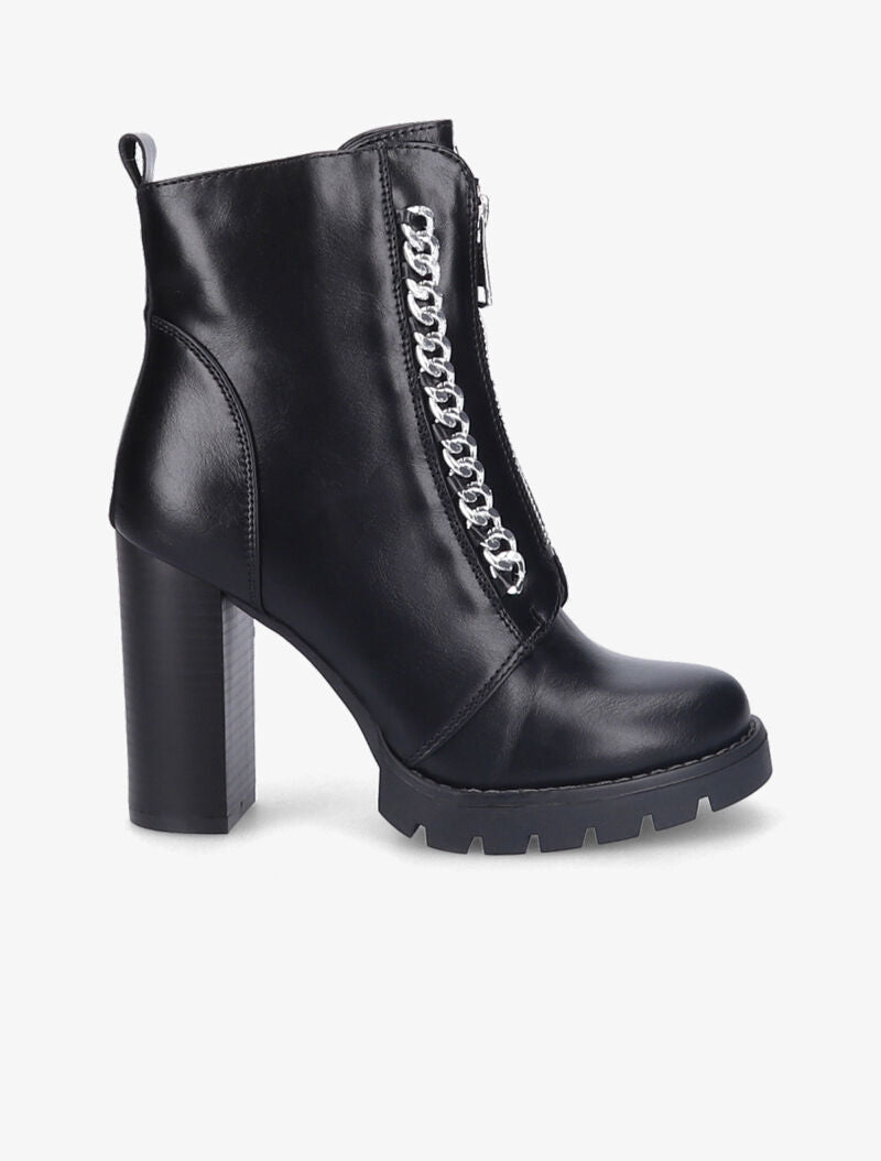 Bottines à talon haut et maillons décoratifs argentés - Noir - 5