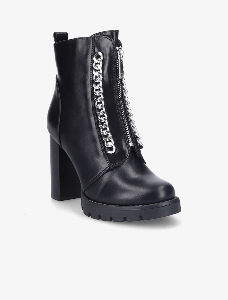 Bottines à talon haut et maillons décoratifs argentés - Noir - 2