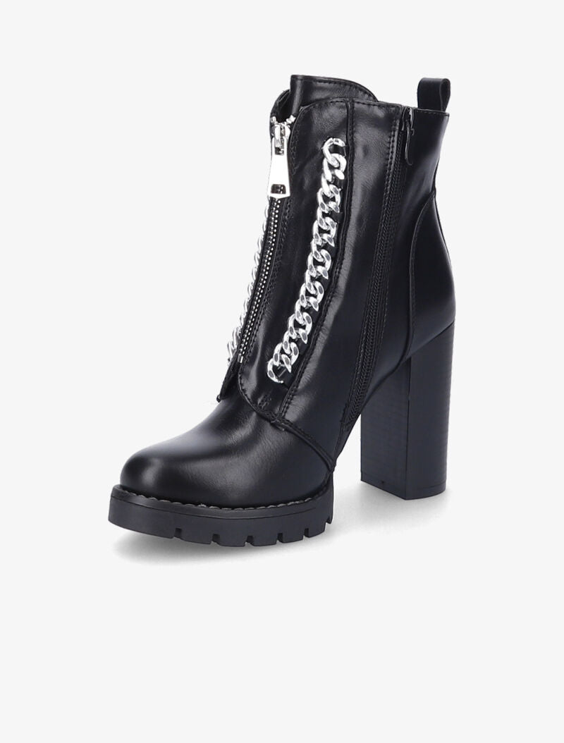 Bottines à talon haut et maillons décoratifs argentés - Noir - 3