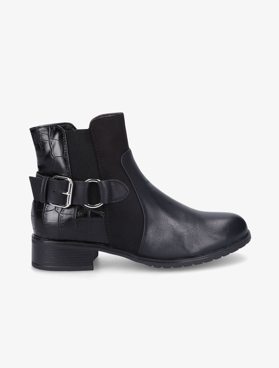 Bottines bi-matière à sangle style chaîne - Noir - 1
