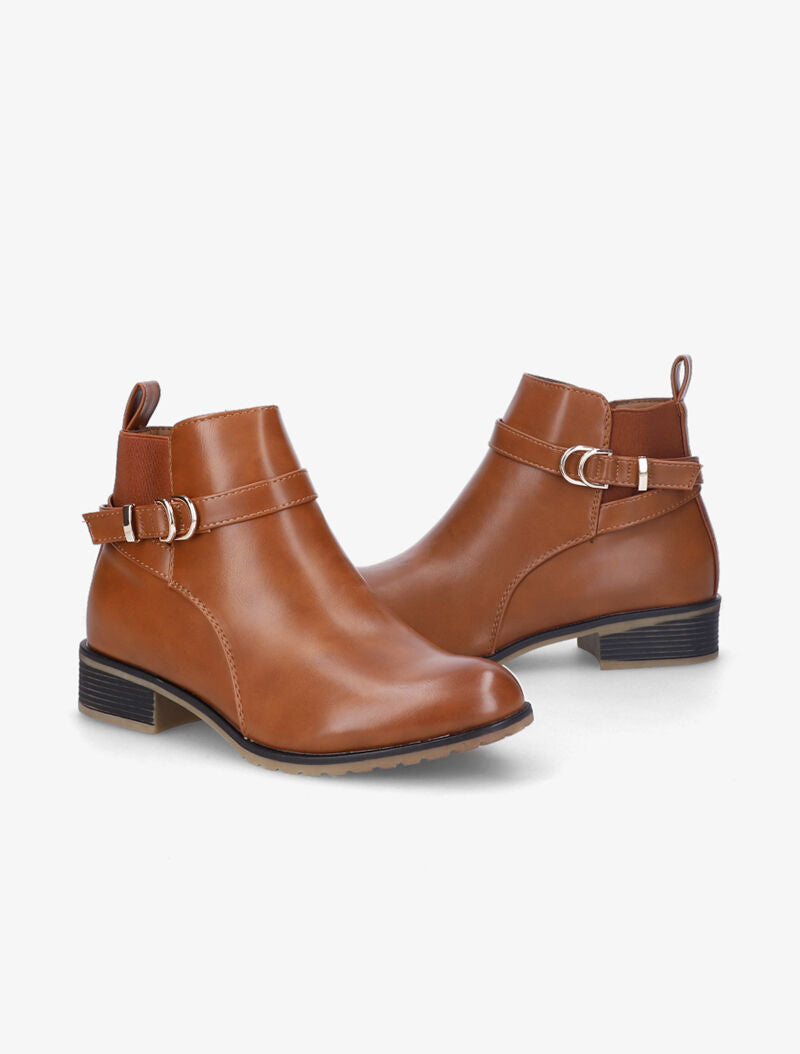 Bottines plates à chevilles élastiquées à sangles - Camel - 4