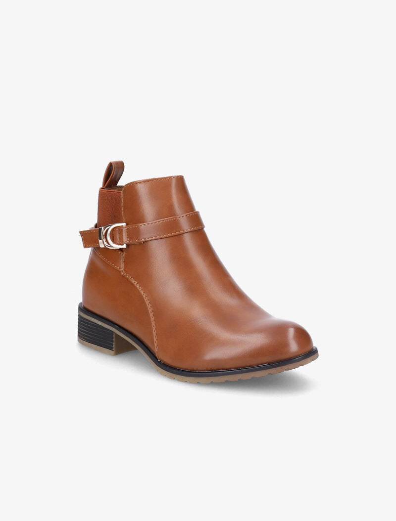Bottines plates à chevilles élastiquées à sangles - Camel - 2