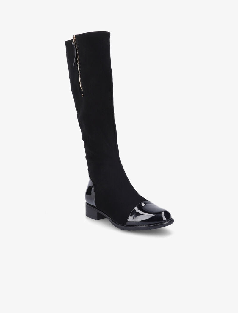 Bottes vernies et suédées avec zip décoratif doré - Noir - 2