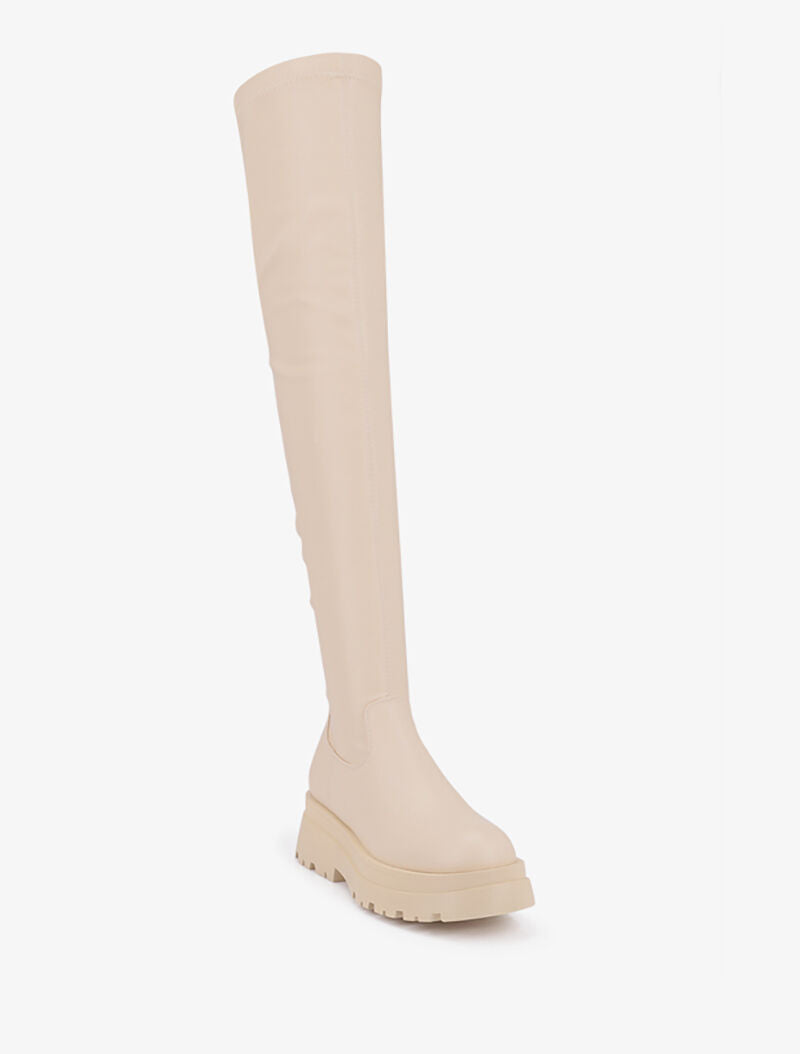 Cuissardes en simili à plateforme - Beige - 3