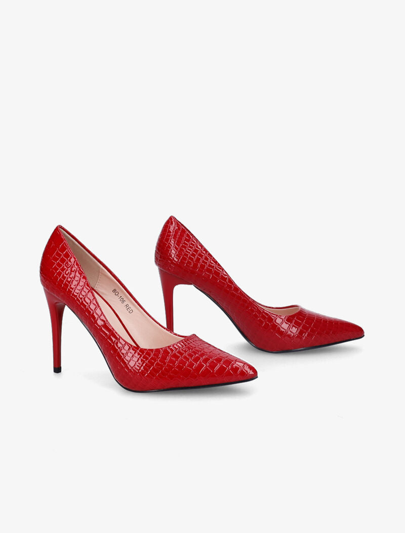 Escarpins vernis effet croco - Rouge - 5