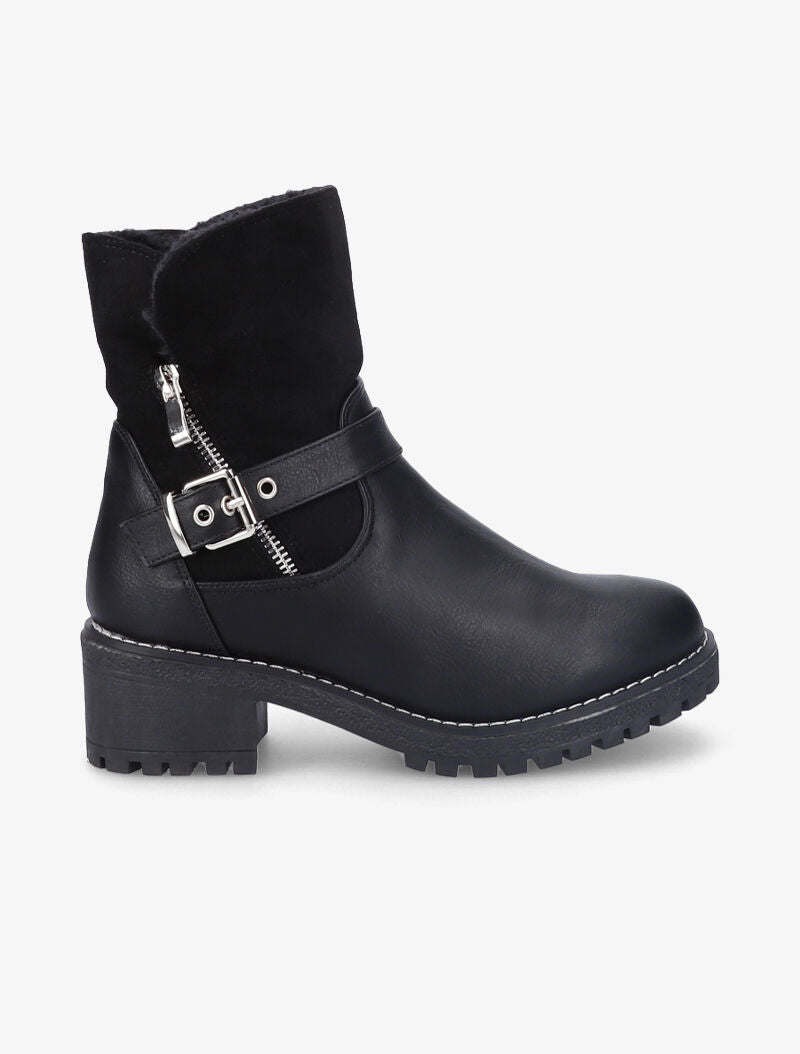 Bottines fourrées style motard bi-matière - Noir - 5