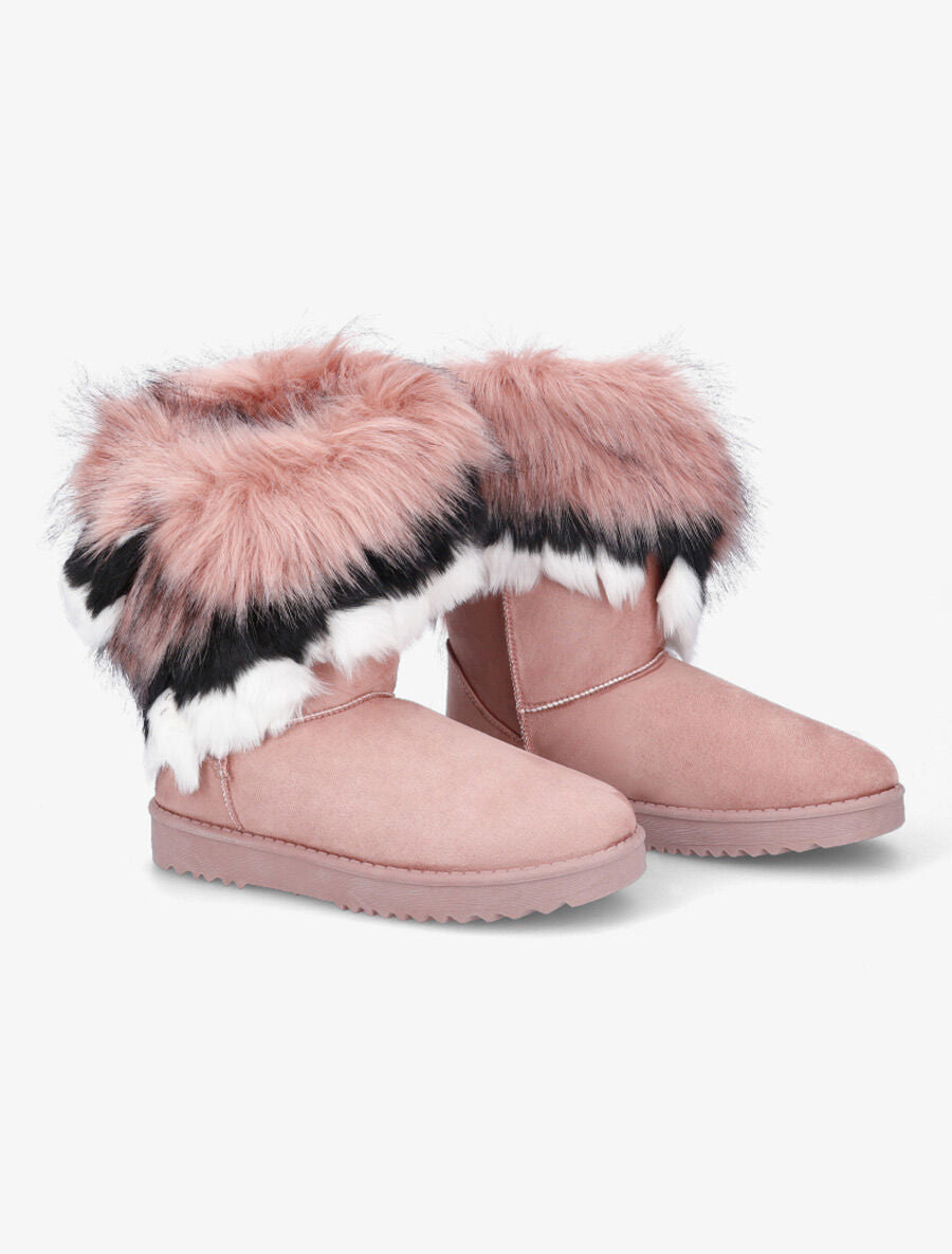 Boots à chevilles à fourrure asymétrique - Rose - 4