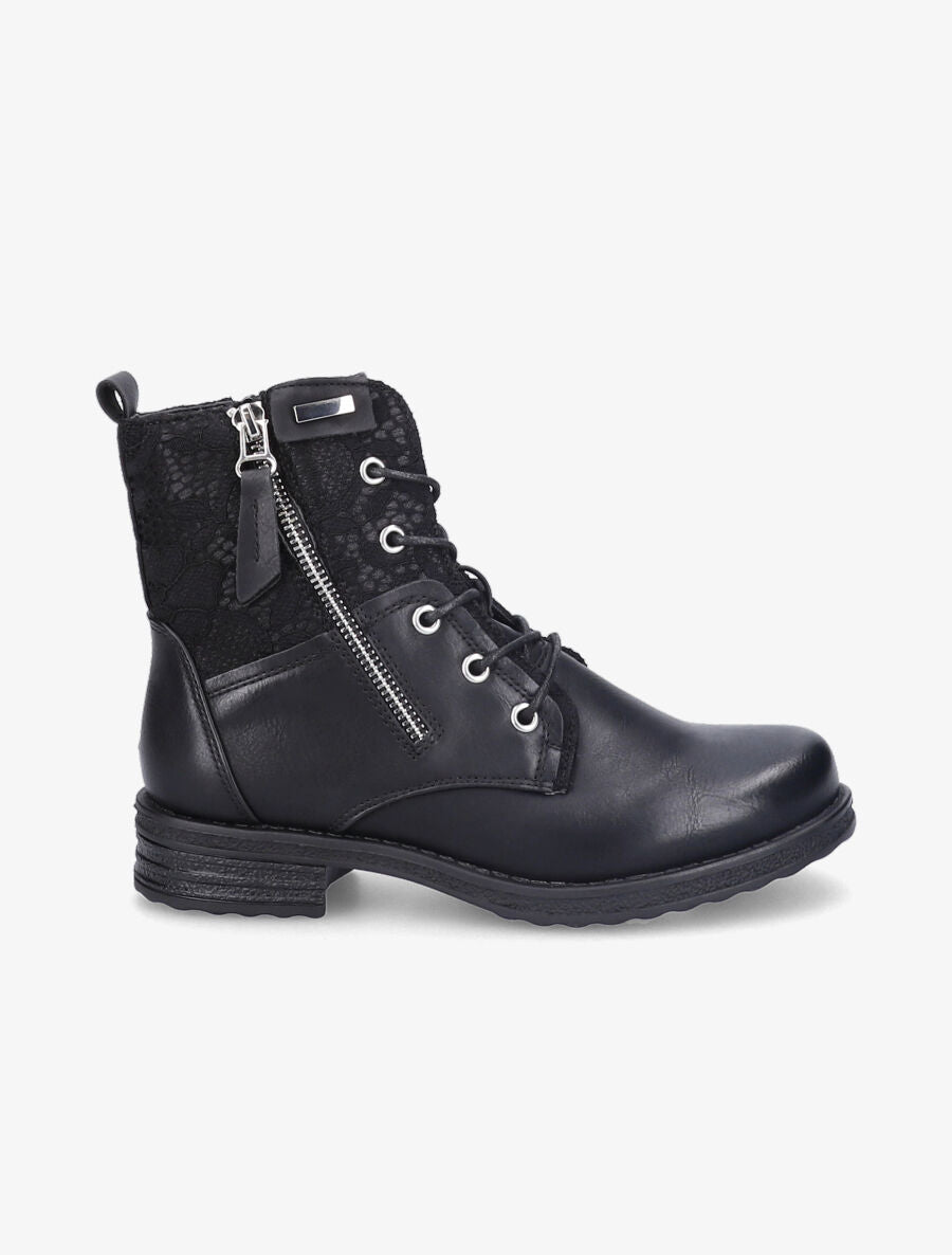 Bottines lacées à détail dentelle - Noir - 6