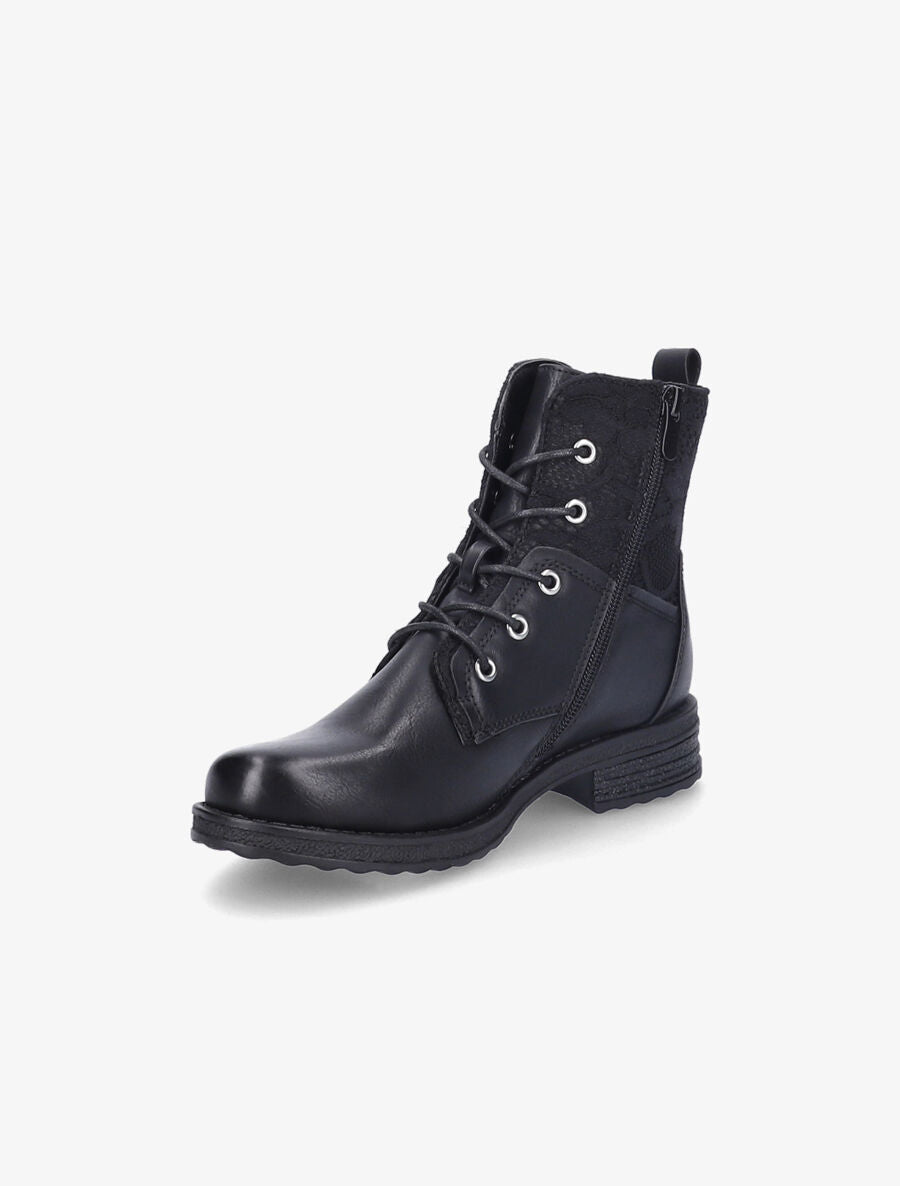 Bottines lacées à détail dentelle - Noir - 4
