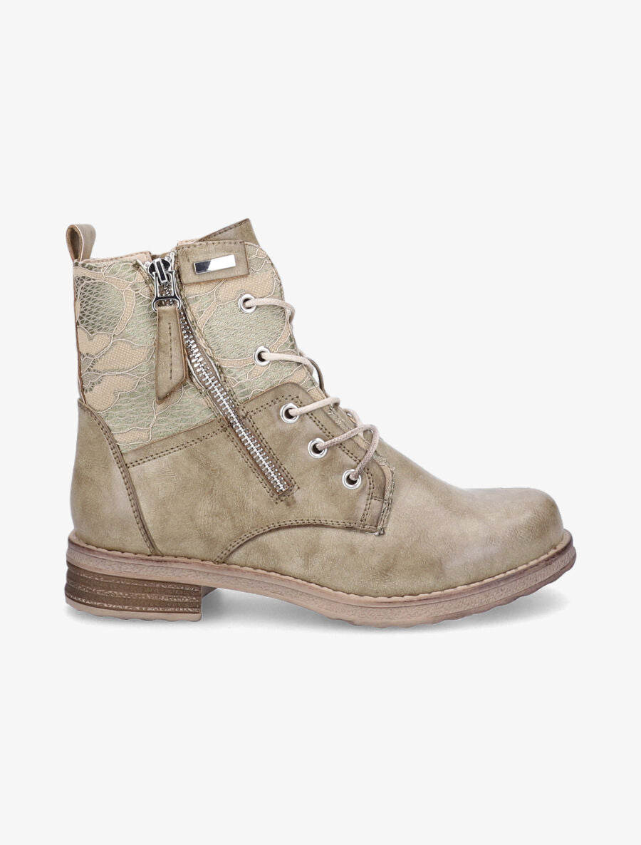 Bottines lacées à détail dentelle - Vert olive - 6