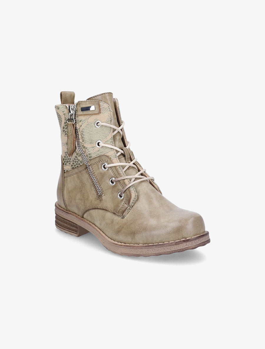Bottines lacées à détail dentelle - Vert olive - 3