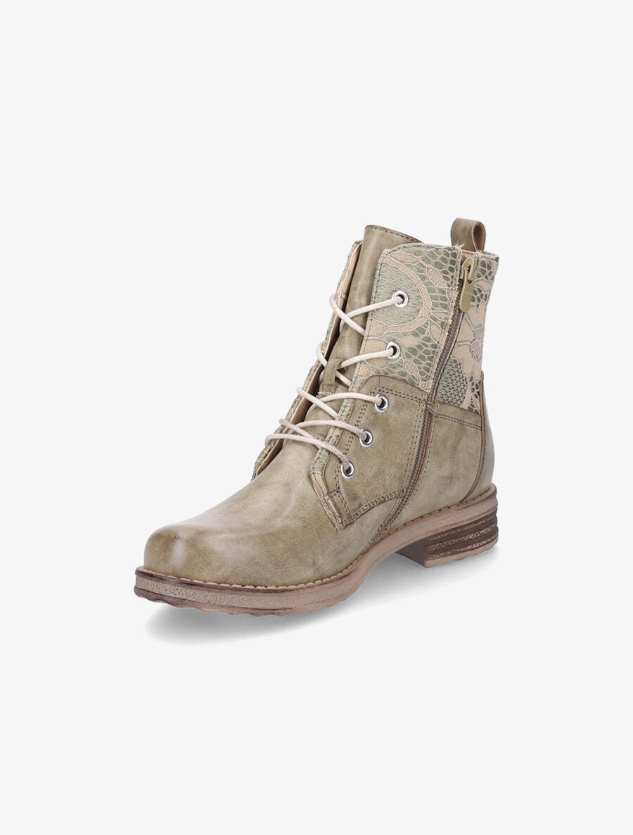 Bottines lacées à détail dentelle - Vert olive - 4