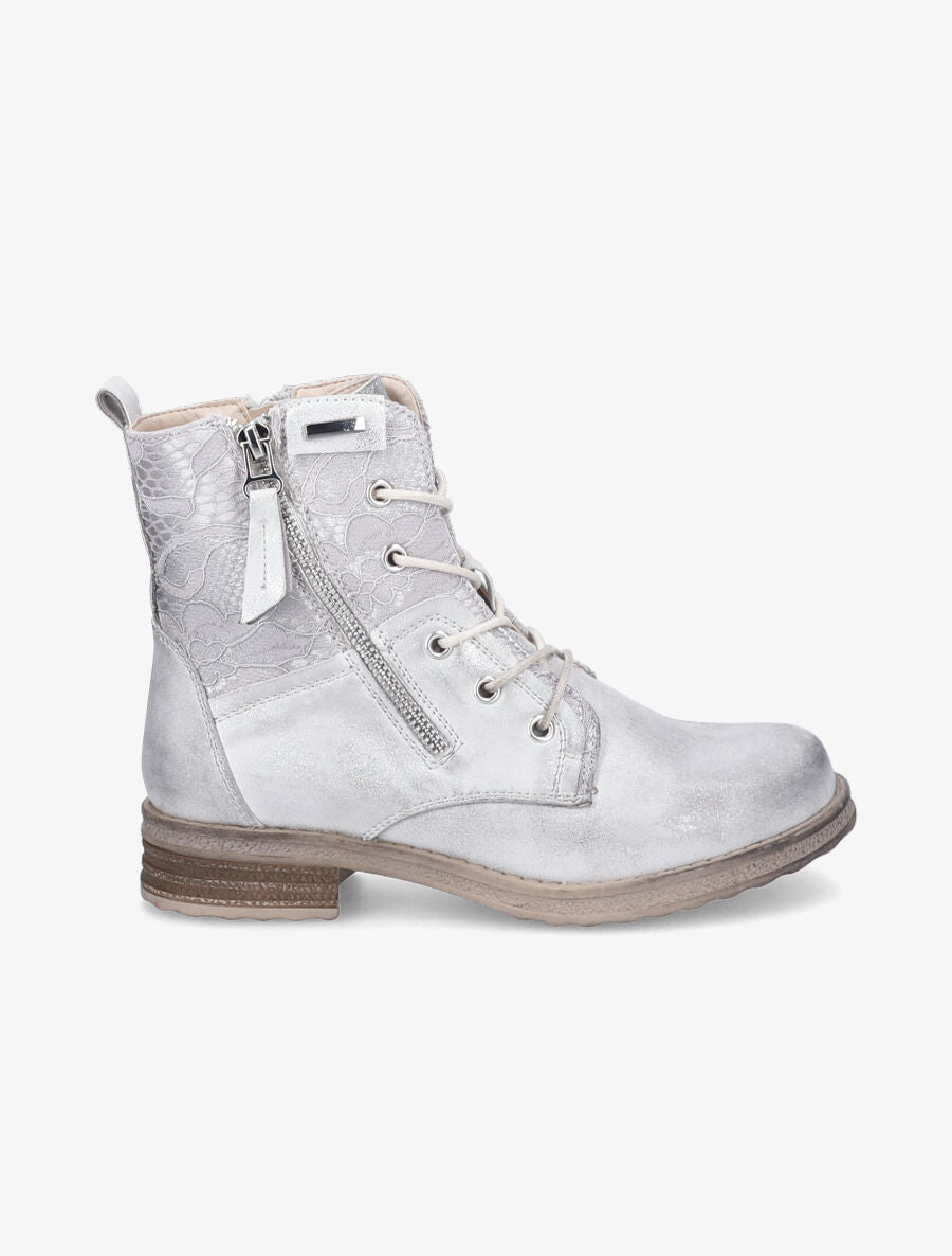 Bottines lacées à détail dentelle - Gris clair - 5