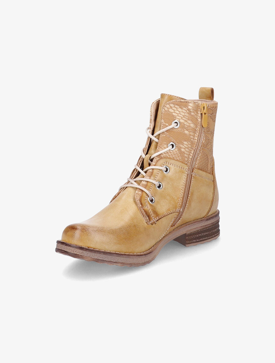 Bottines lacées à détail dentelle - Moutarde - 3