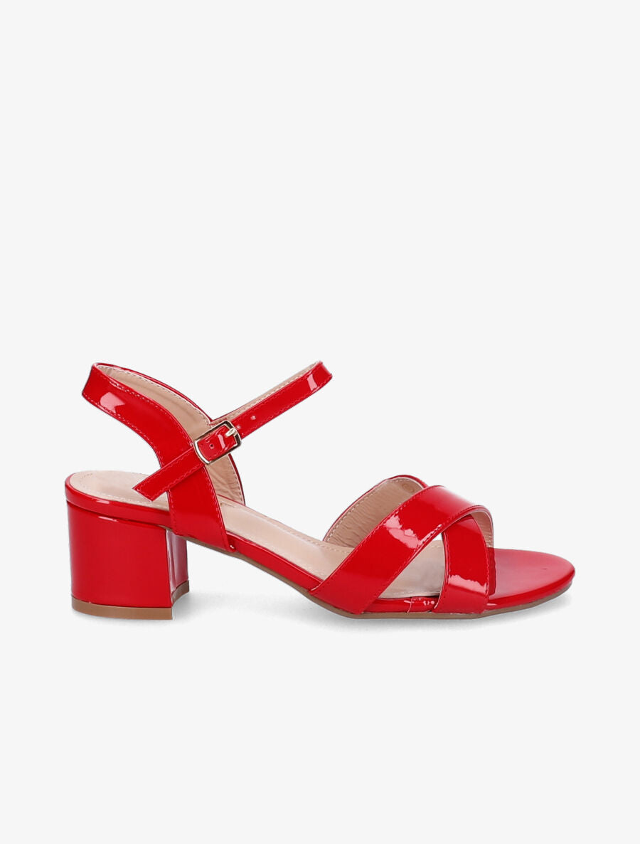 Sandales vernies à ganses croisées - Rouge - 1