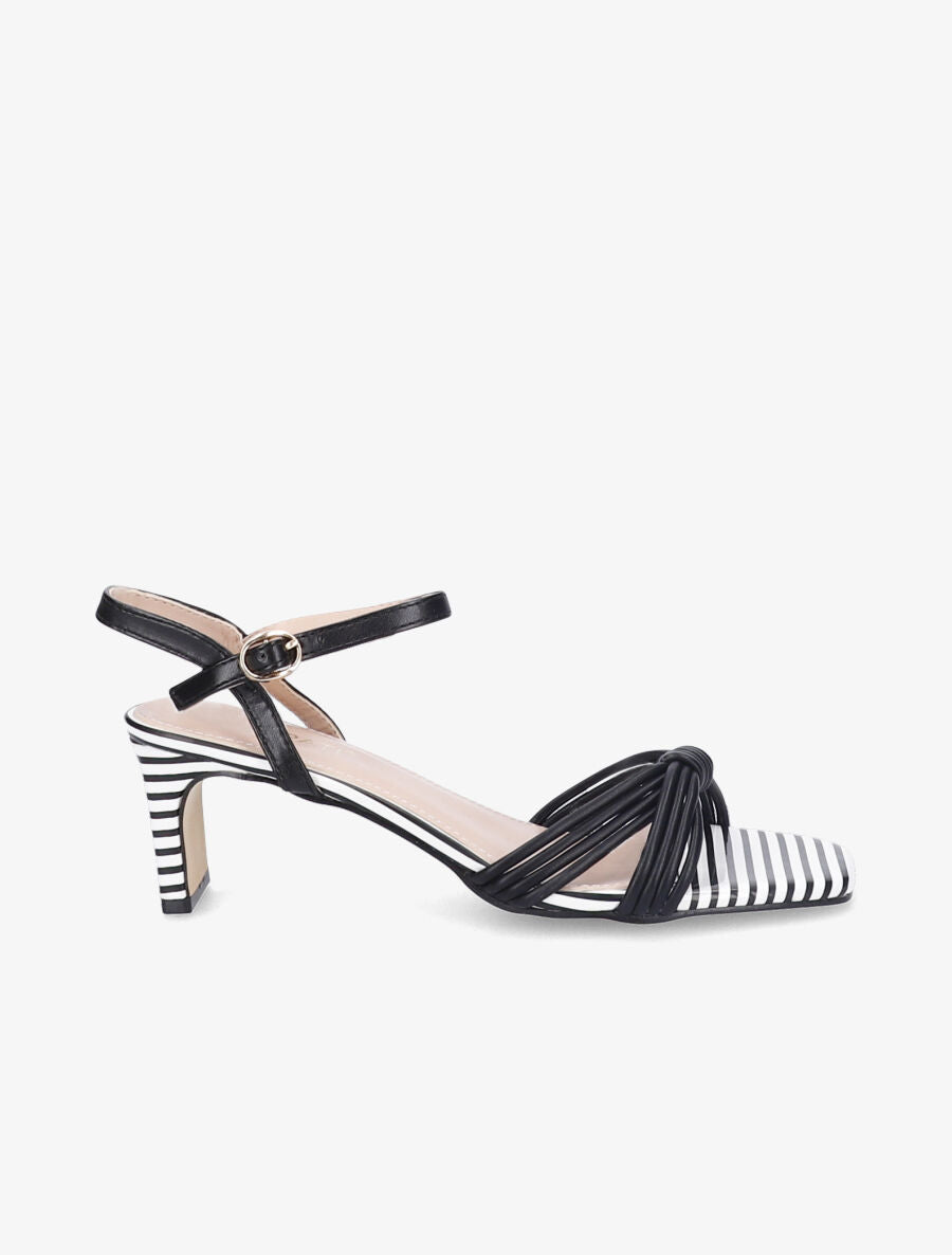 Sandales à talons rayés et ganses style noeud - Noir - 1